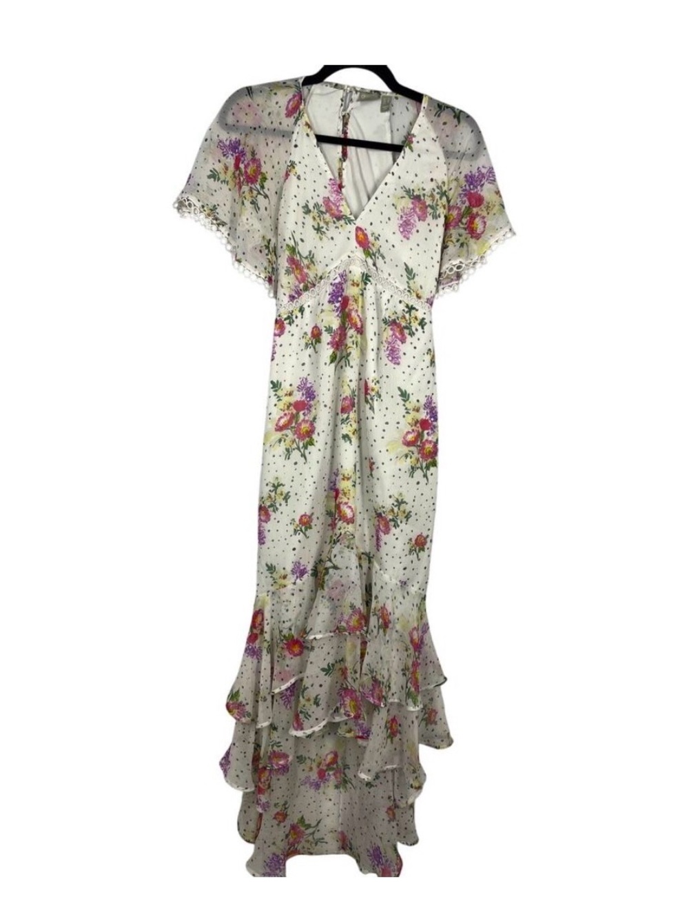 ASOS, Embroidered Flutter Sleeve High-Low Dress